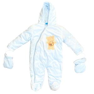Sweet & Soft Baby Boy Footed Snowsuit with Mittens - Size 24 Months